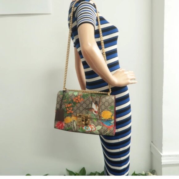 100% Authentic GUCCI Padlock Multicolor Tian Print GG Canvas Shoulder Bag - Picture 12 of 12